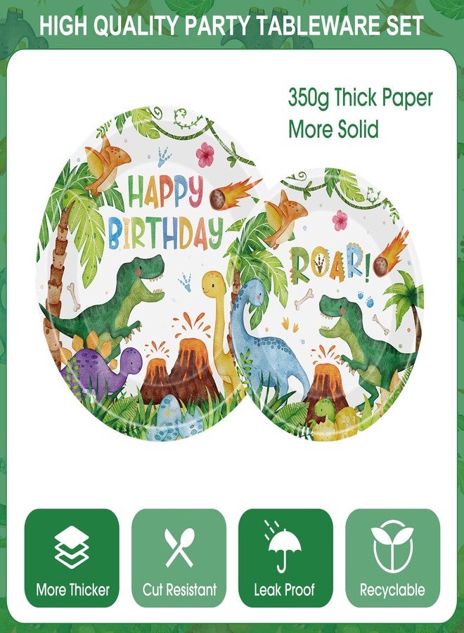 Litmitfu 170 Pcs Dinosaur Birthday Decorations - Jungle Dino Party Supplies Sets, Includes Happy Birthday Dinner Plates Napkins, Flatware, Banners and Cups for Dinosaur Party Decorations Favors, Serves 24 - Image 5